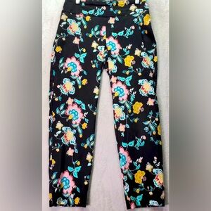 Zac and Rachel Floral Print Black flat front pull on Pants size 6